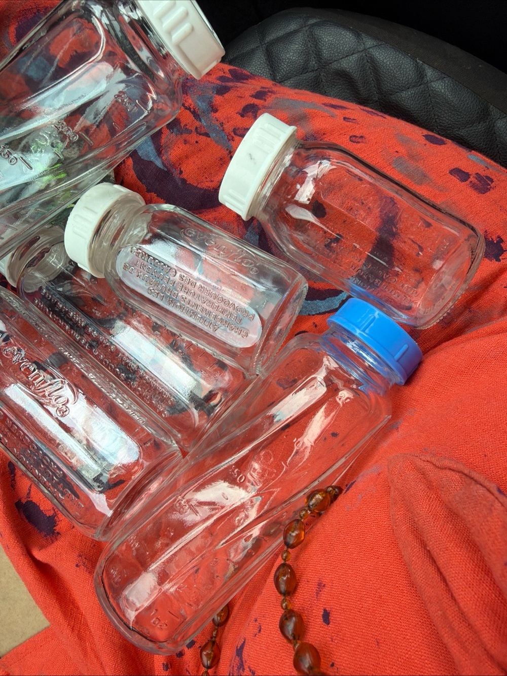 Even Flo baby Vtg glass bottles 4 & 8 oz Clear Glass Bottles with White